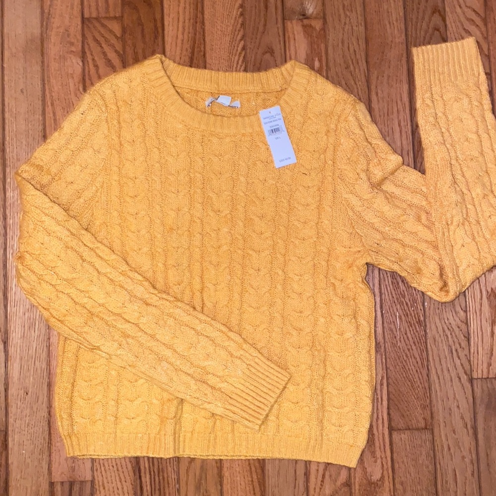 BRAND NEW Mustard yellow cable sweater AE